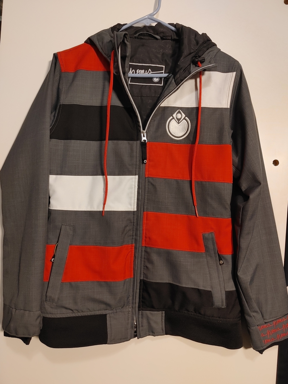 Women's Gray Hooded Jacket with Red & White Stripe Accents